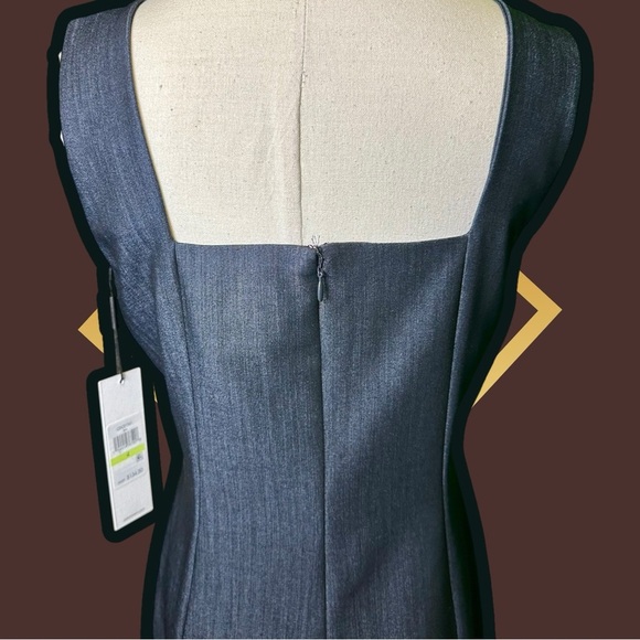NWT Calvin Klein Navy Blue Chambray Asymmetric Gold Button Up Sheath Dress Sz 4 - Picture 11 of 16